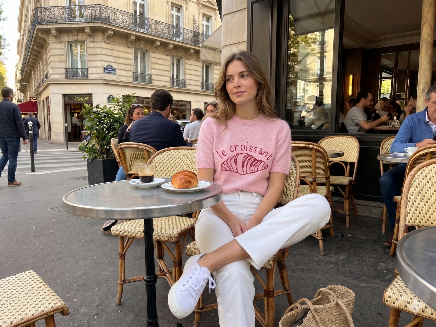 Top o Jersey Manga Corta Croissant Rosa y Fucsia