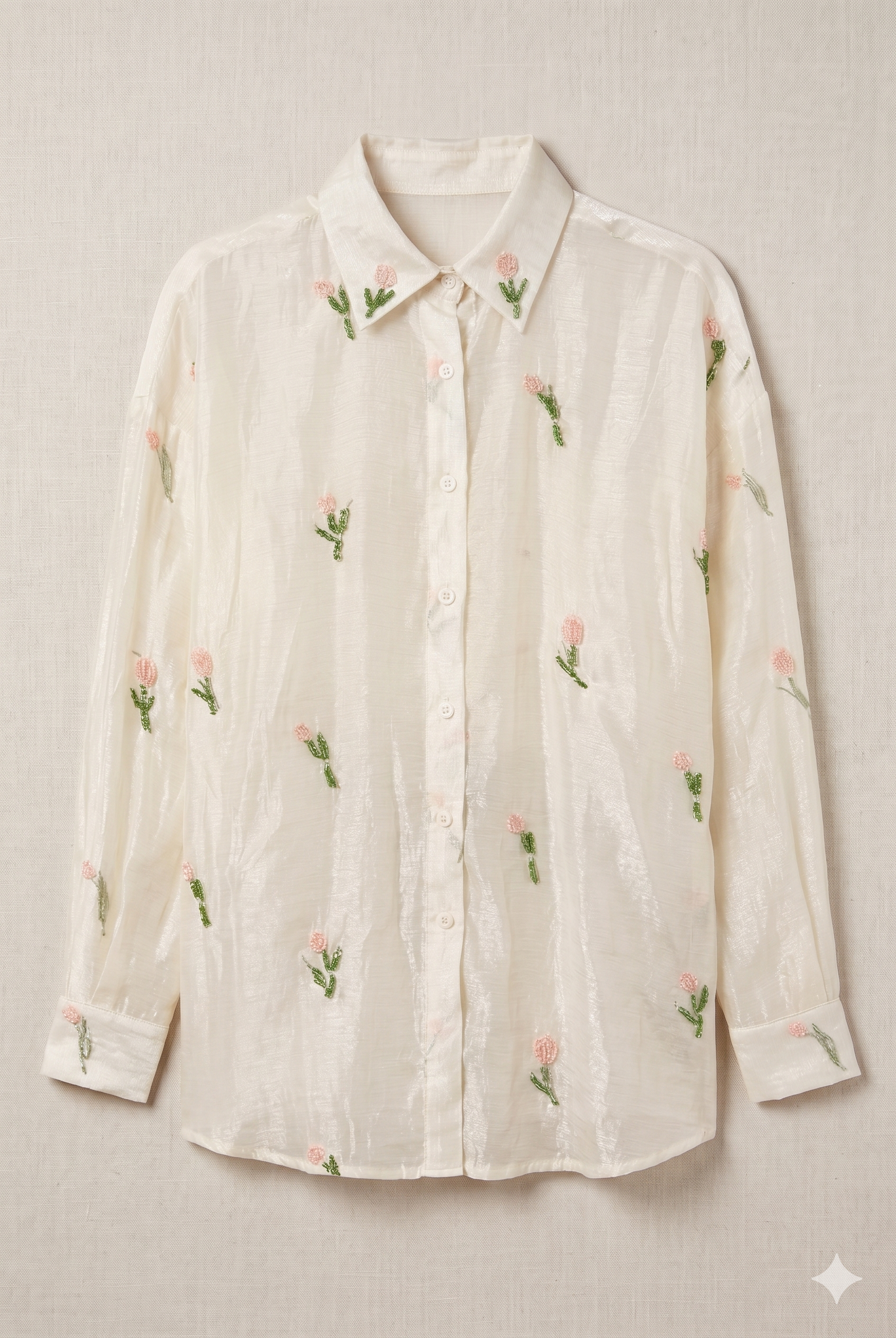 Blusa Blanca Flores Cuentas