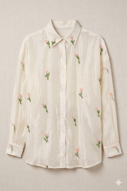 Blusa Blanca Flores Cuentas