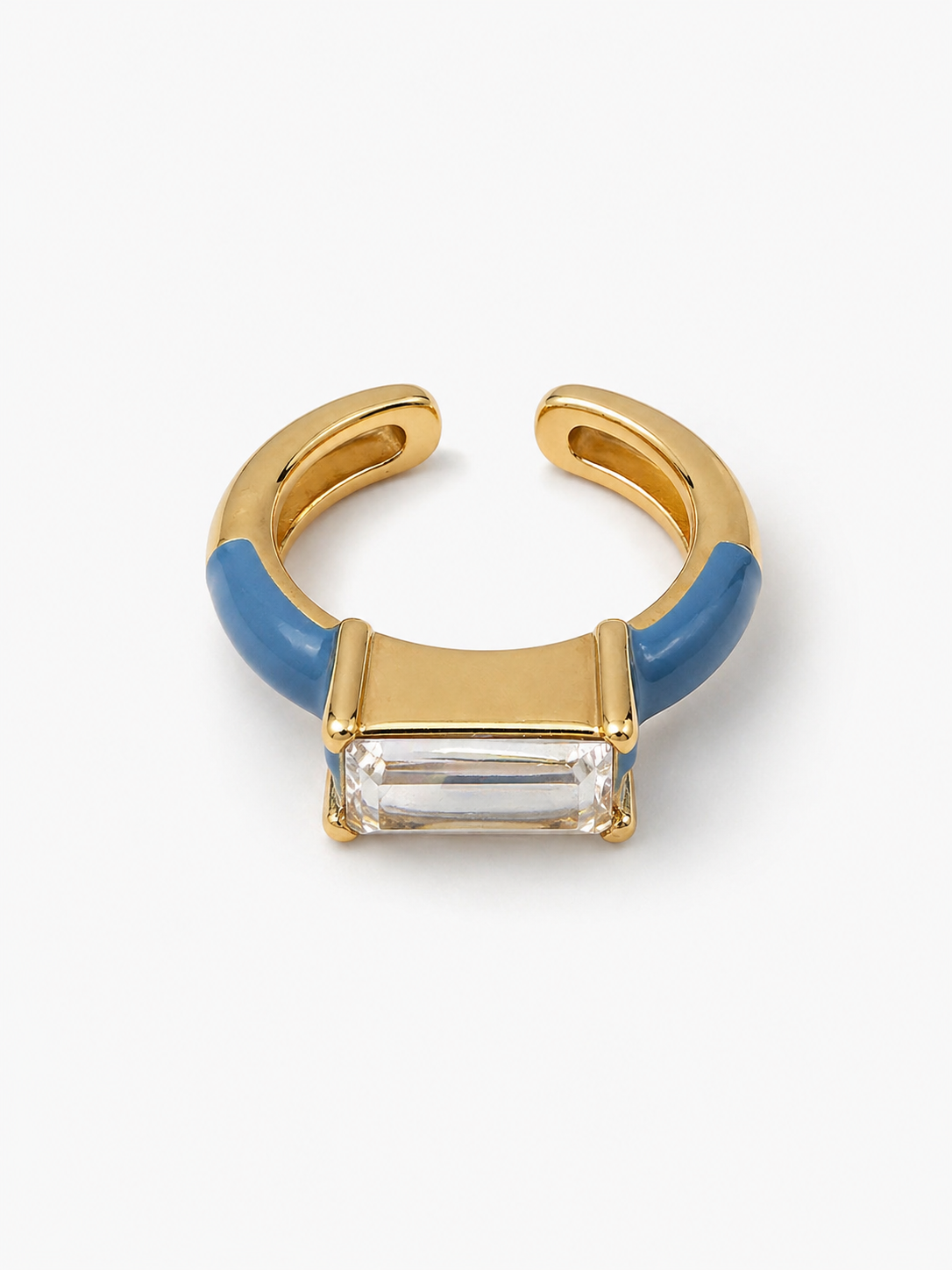 Anillo Esmalte Azul Turquesa con Brillante Cuadrado