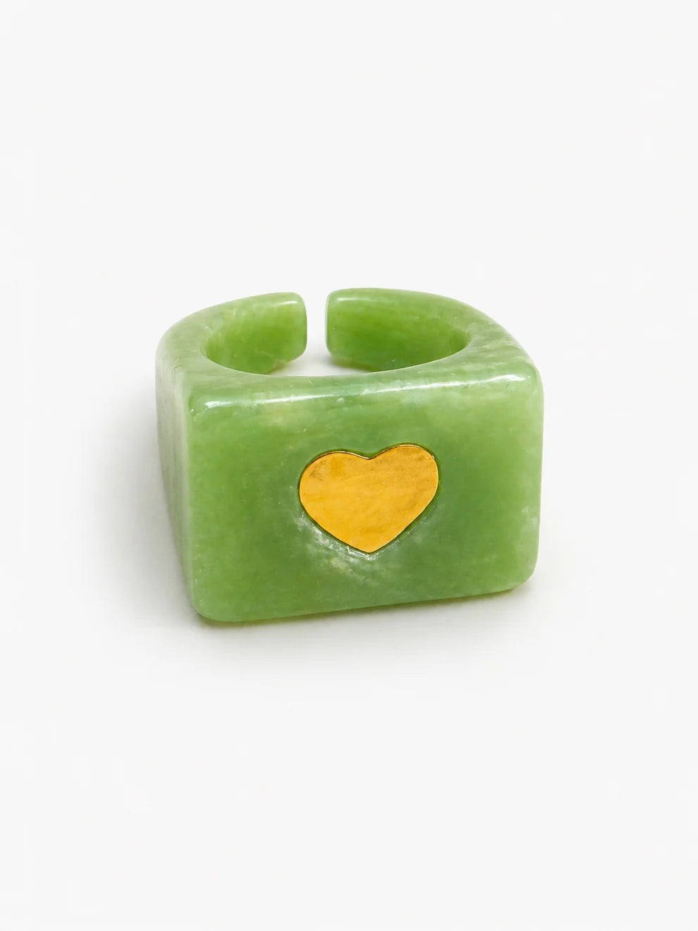 Anillo Resina Cuadrado Corazón Dorado