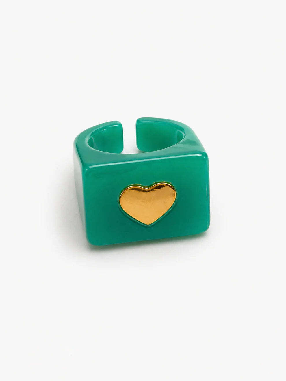 Anillo Resina Cuadrado Corazón Dorado