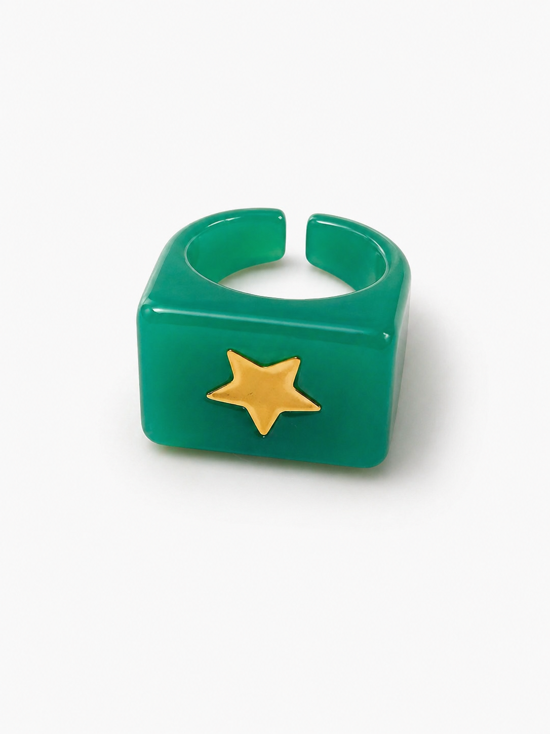 Anillo Resina Verde Parchis con Estrella Dorado