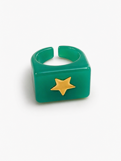 Anillo Resina Cuadrado Estrella Dorada