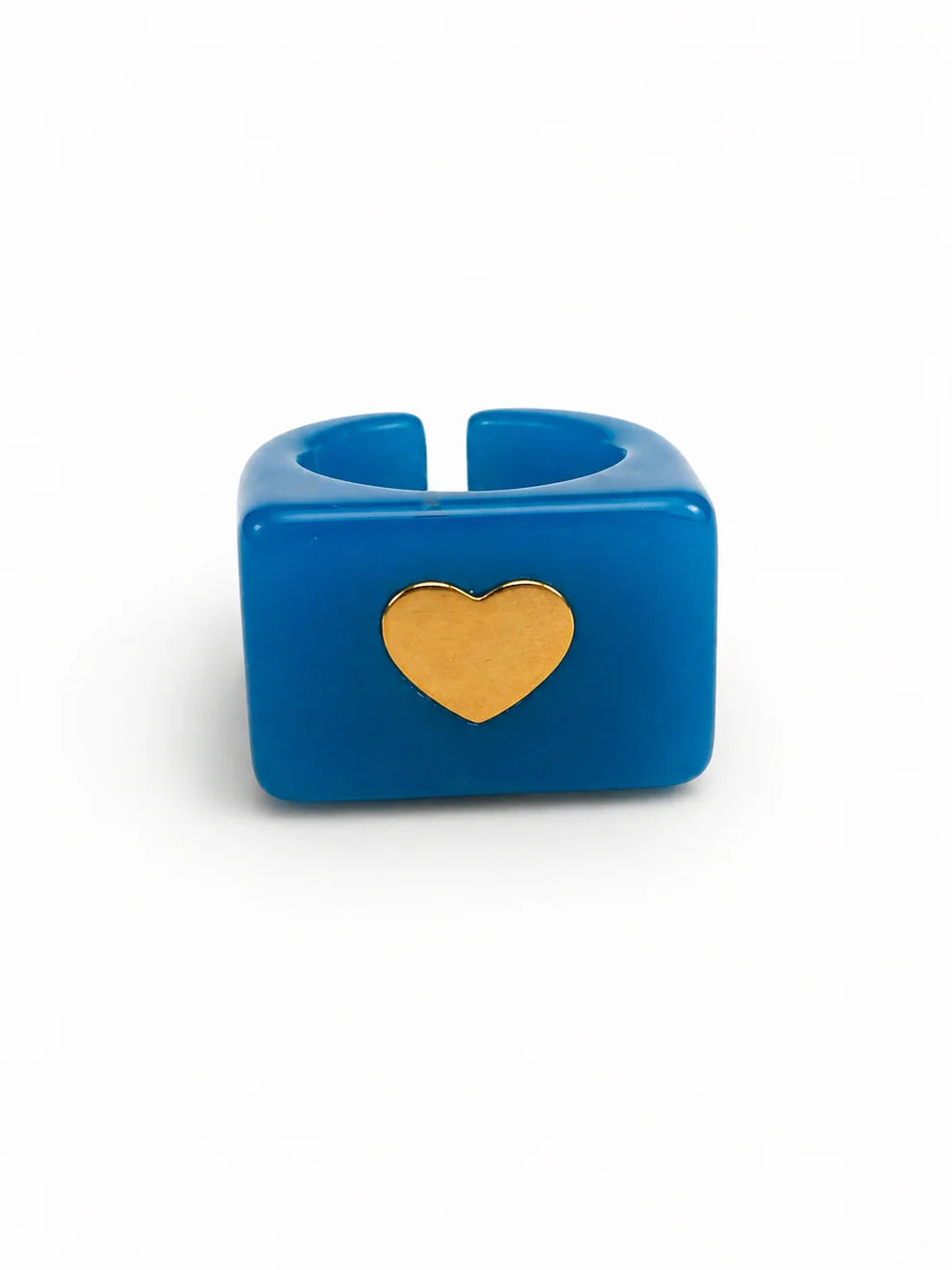 Anillo Resina Cuadrado Corazón Dorado