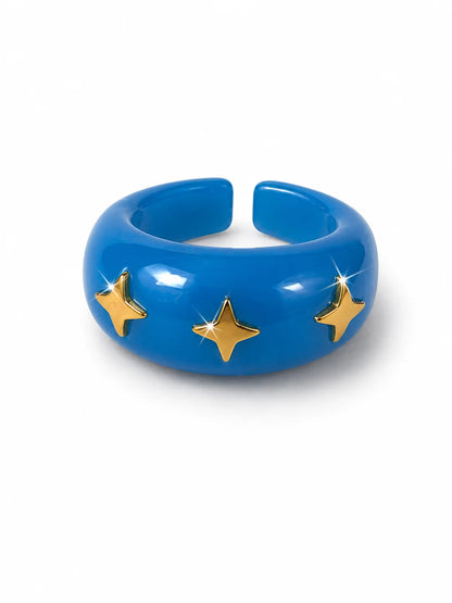 Anillo Resina con Adornos en Forma de Destello Dorados