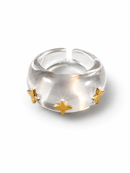 Anillo Resina con Adornos en Forma de Destello Dorados