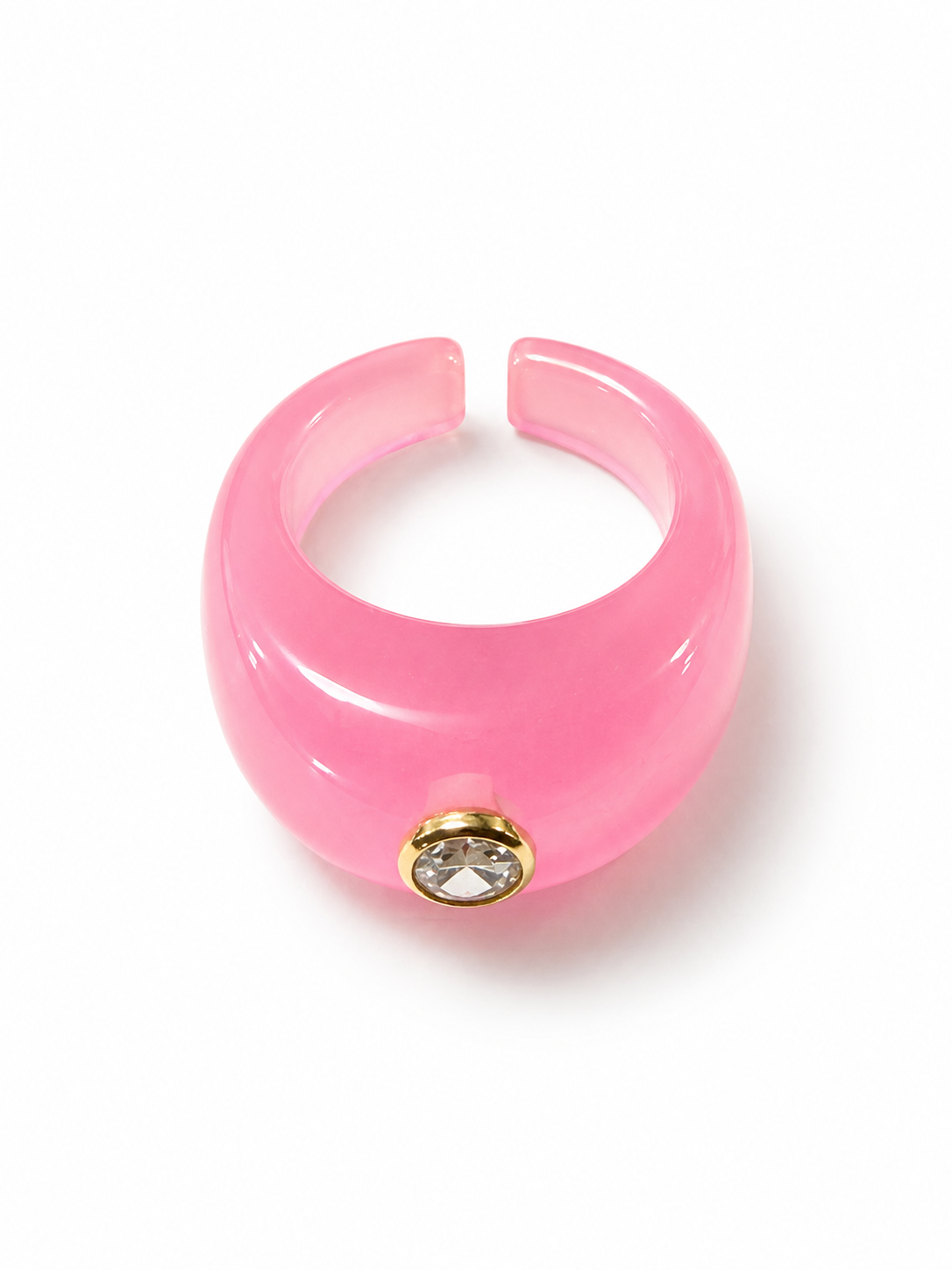 Anillo Resina Rosa Transparentoso con Brillante en Medio
