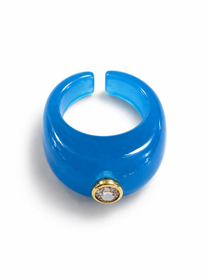 Anillo Resina Transparentoso con Brillante en Medio