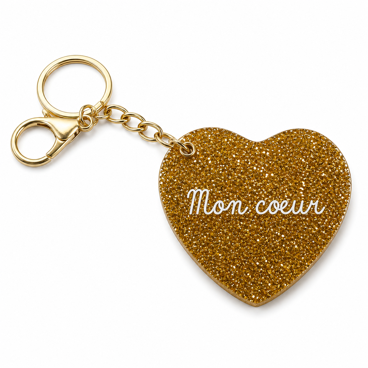 Llavero Espejo Dorado Purpurina Mon Coeur