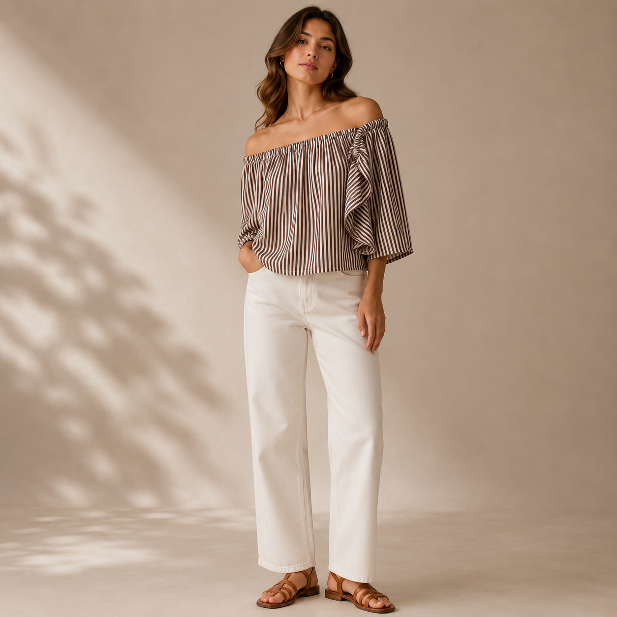 Blusa Rayas Marrón y Blanca