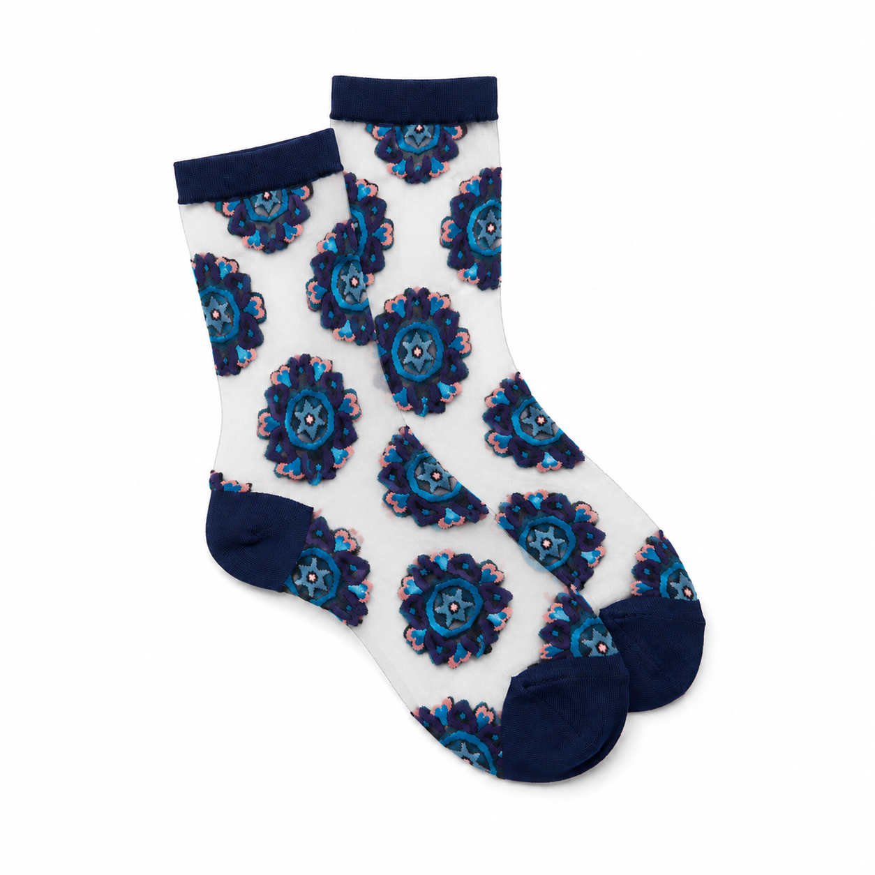 Calcetines Medias Transparentes Mandalas Azules