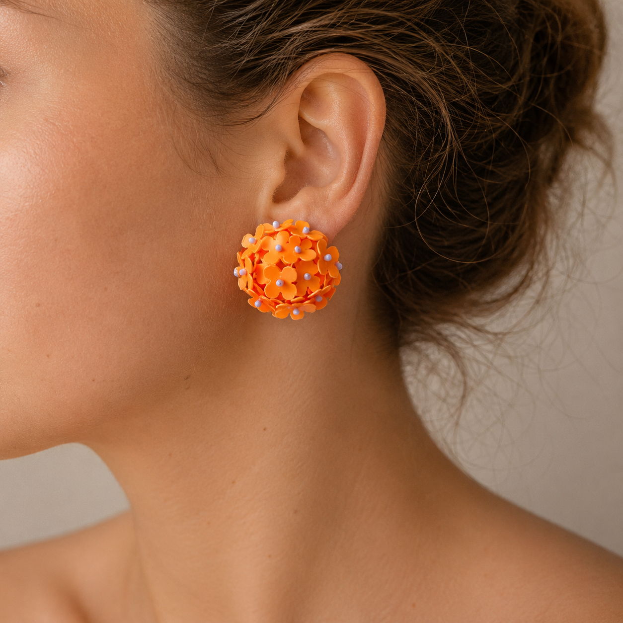 Pendientes Bola Flores Lentejuelas Naranja con Azul