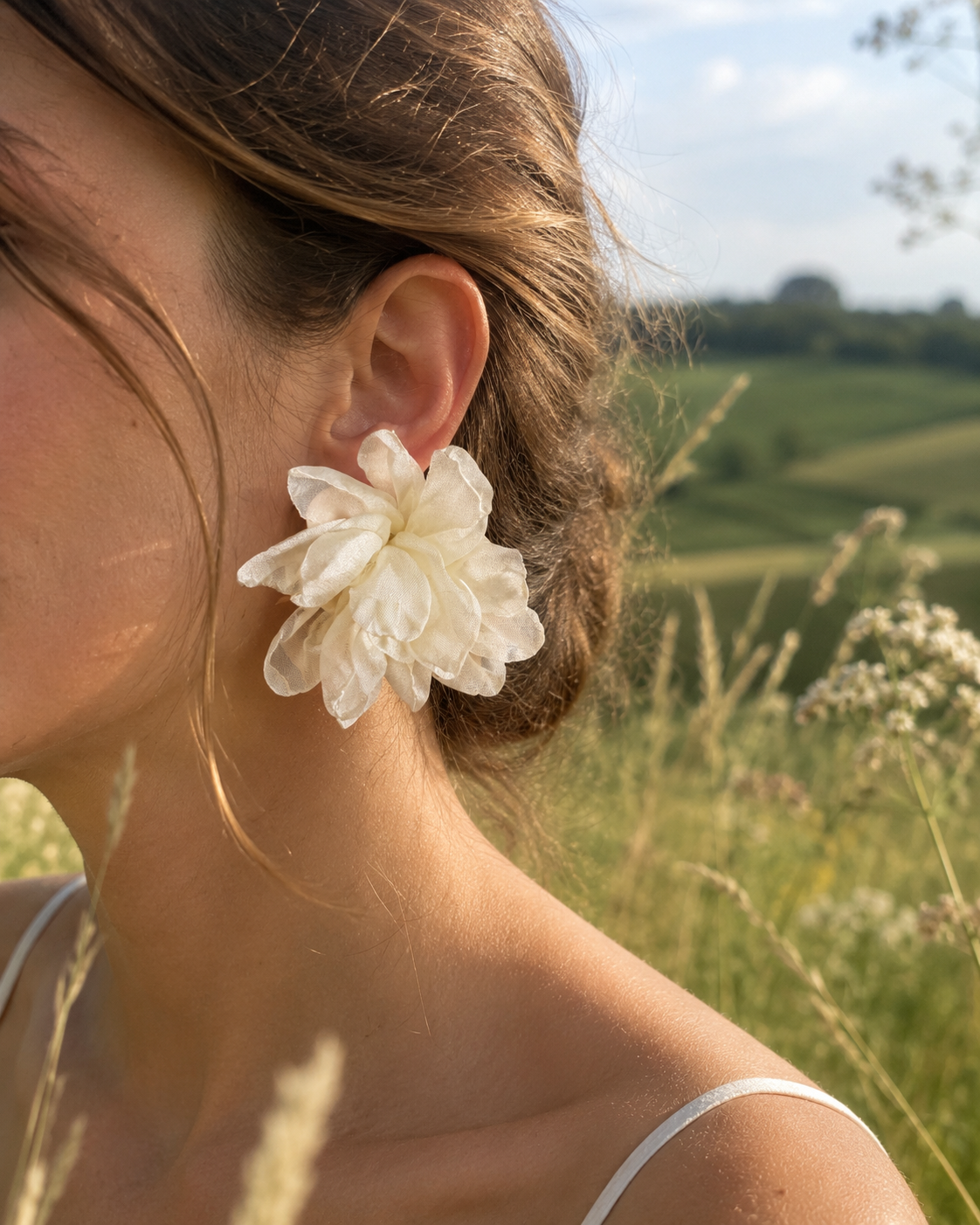 Pendientes Flor Tela Blanco