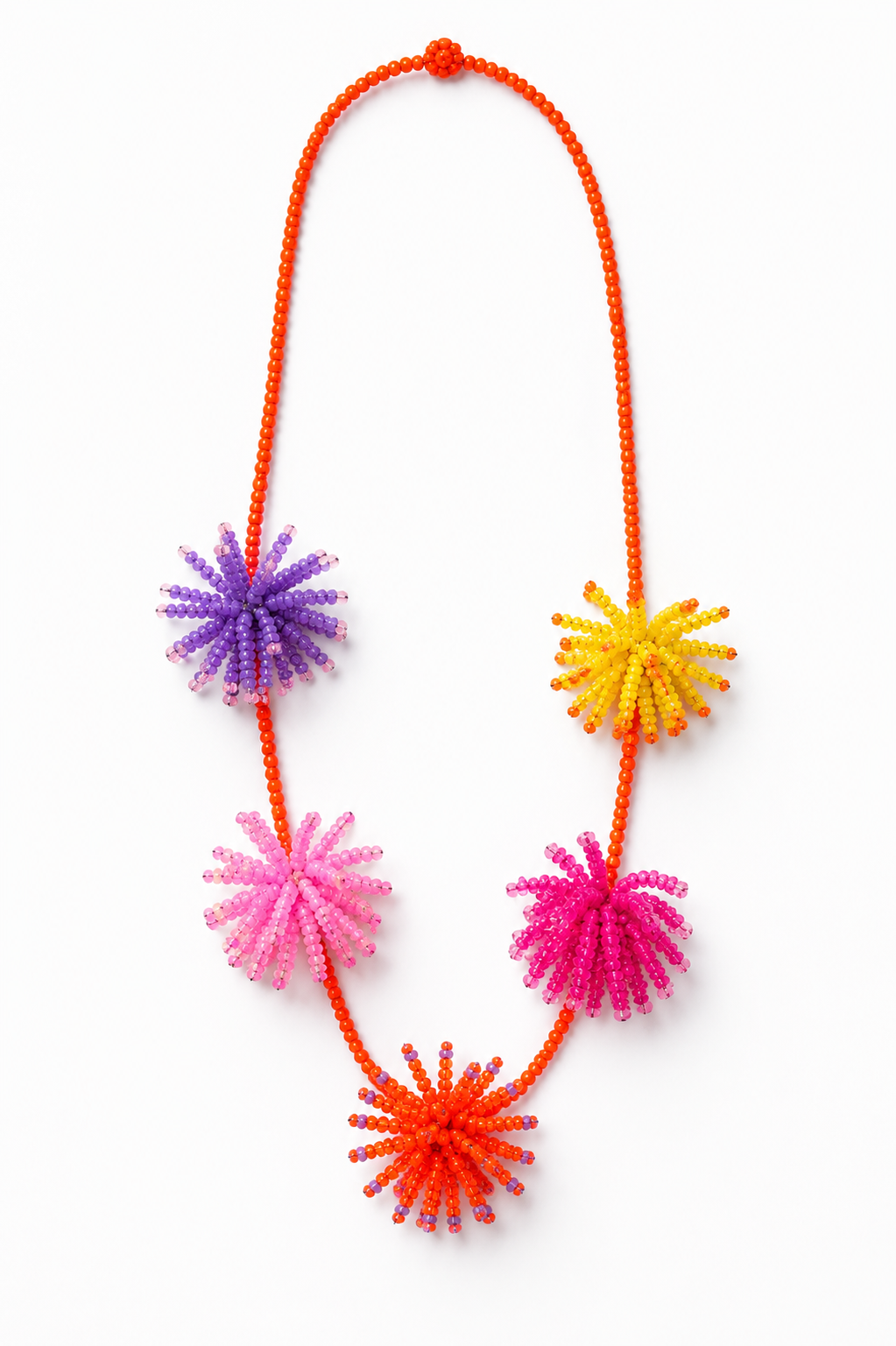 Collar Naranja Cuentas Pompones Corto