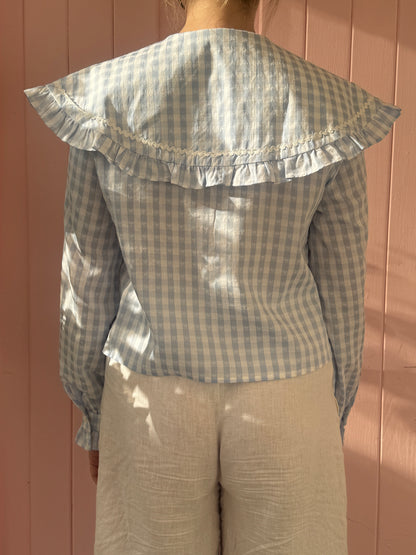 Blusa Cuello Bebé Vichy Azul Clarito