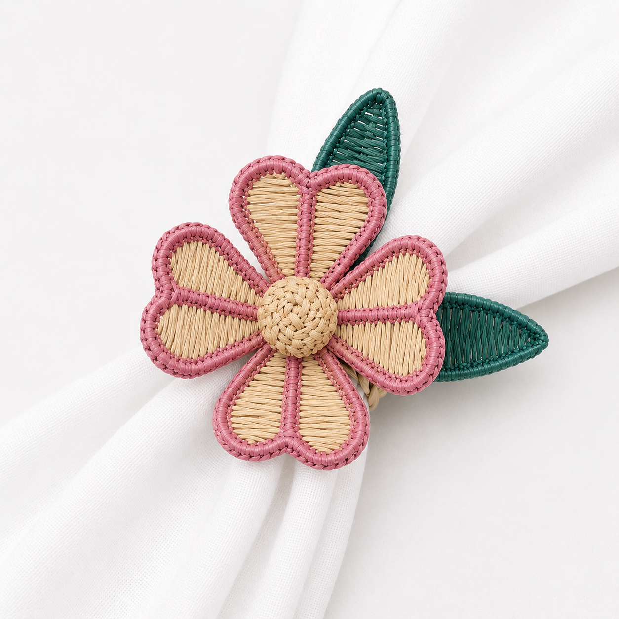 Iraca Palm Flower Napkin Holder Rose