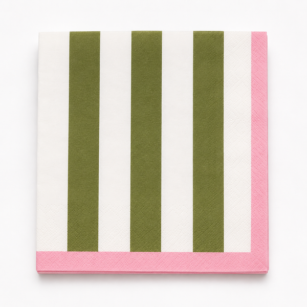 Servilletas de Papel rayas caqui borde fucsia