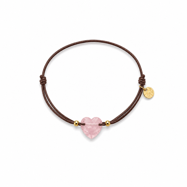 Pulsera Elástica Marrón Corazón Rosa