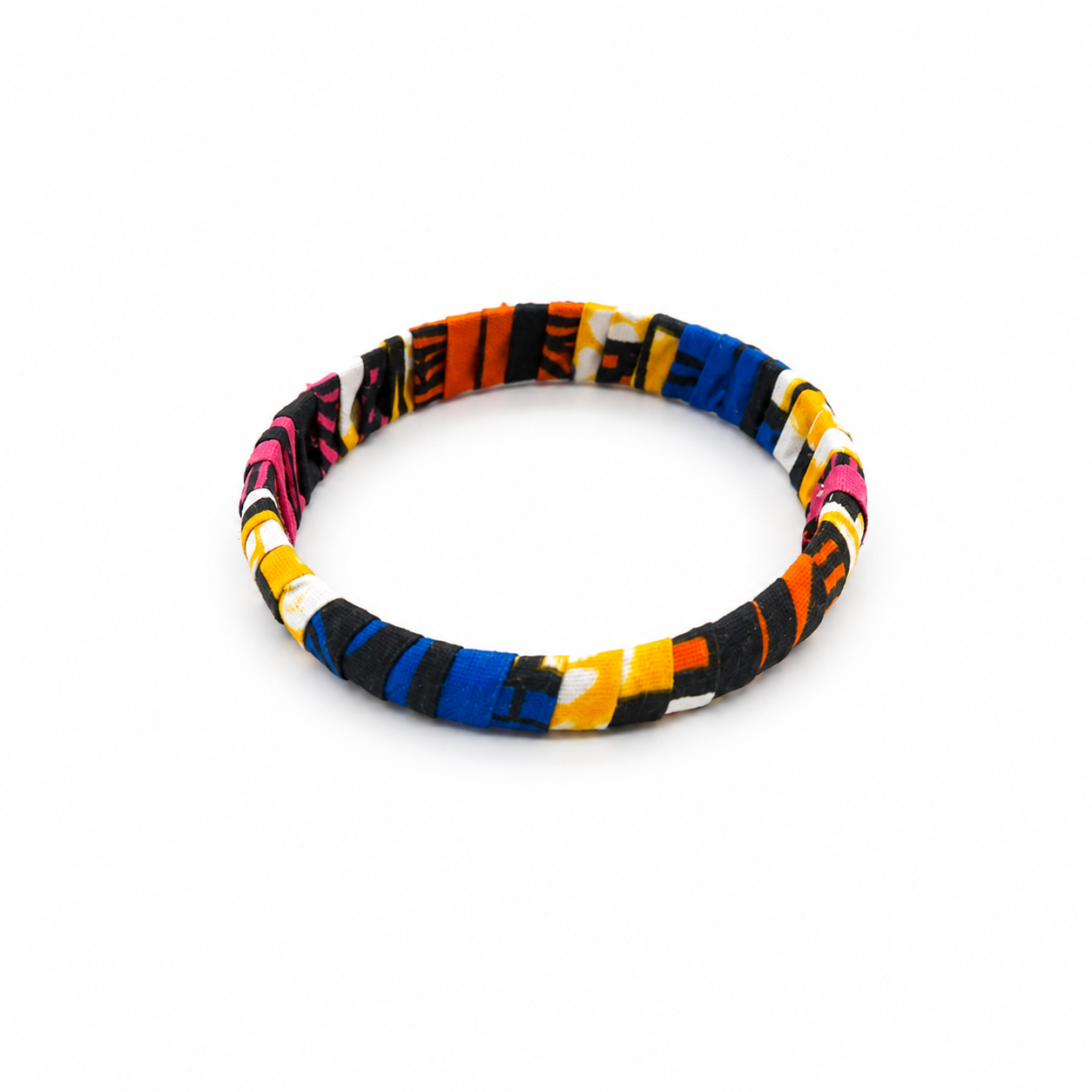 Pulsera Brazalete Tela Wax Africana Azul con Fucsia