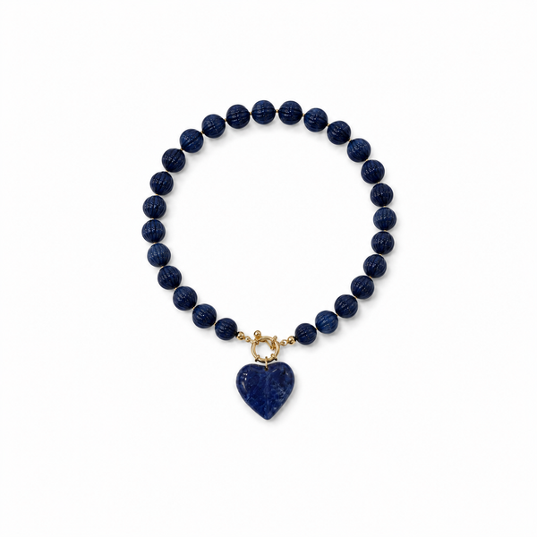 Collar Bolas Azul con Corazón