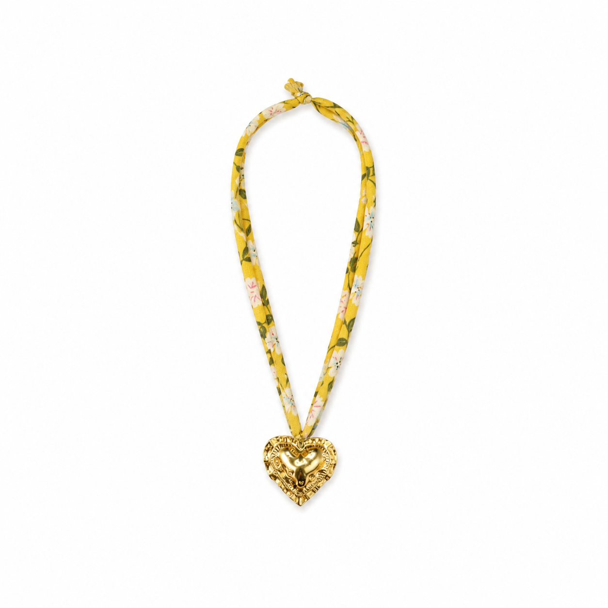 Fabric Flower Yellow Necklace Gold Heart