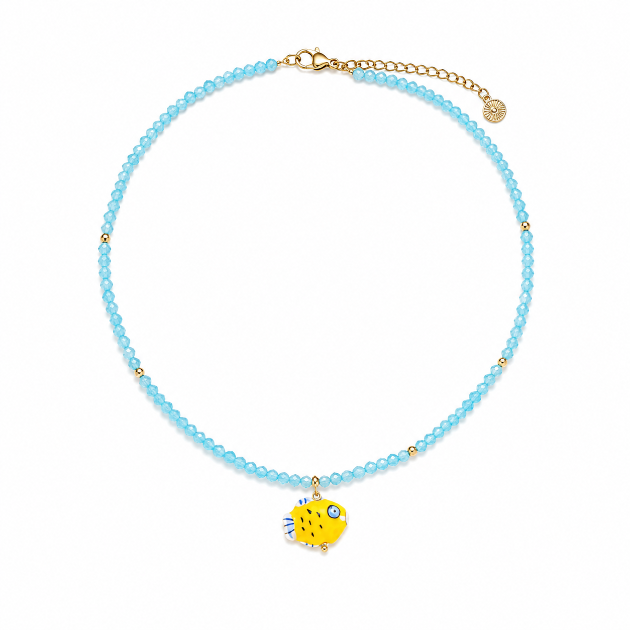 Collar Azul con Pez Cerámica Amarillo