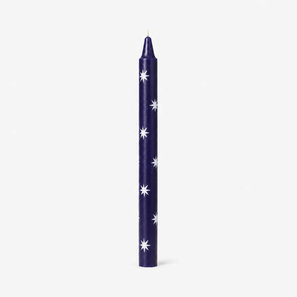 Vela de Candelabro Azul con Estrellas Grises
