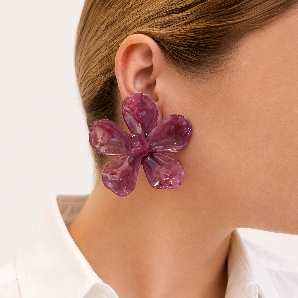 Pendiente Maxi Flor Resina Morada