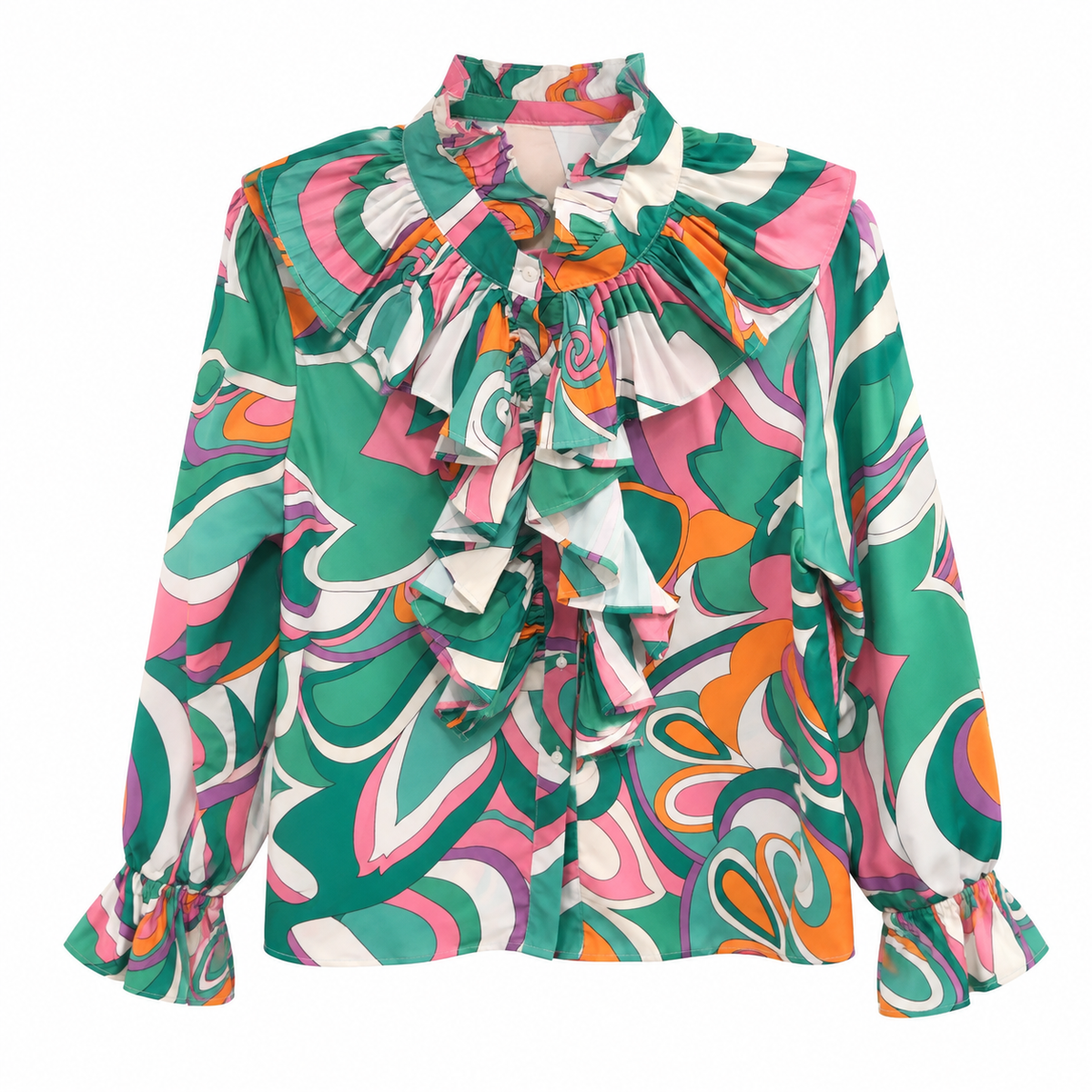 Camisa Psicodélica Chorreras Verde y Rosa