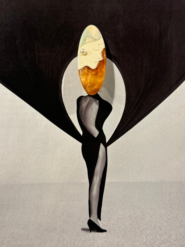 Horquilla Pasador Estilo Nacarado con Cara y Perla Azul y Marrón