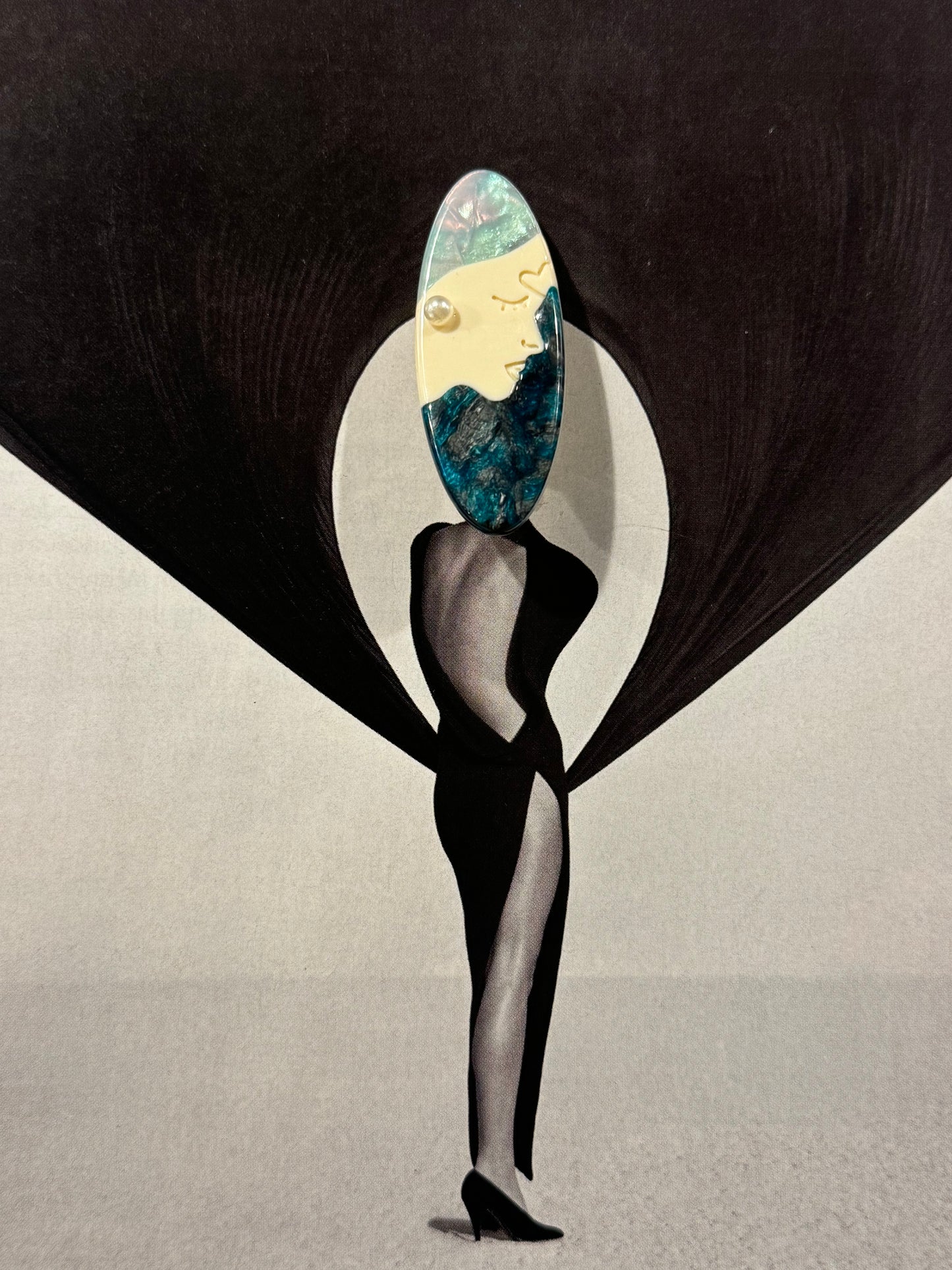 Horquilla Pasador Estilo Nacarado con Cara y Perla Azul y Verde