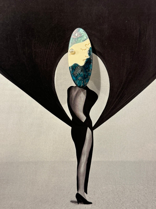 Horquilla Pasador Estilo Nacarado con Cara y Perla Azul y Verde