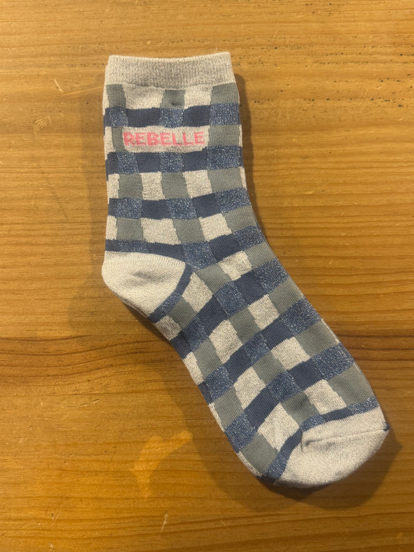 Calcetines Mujer Rebelle Cuadros Fondo Gris