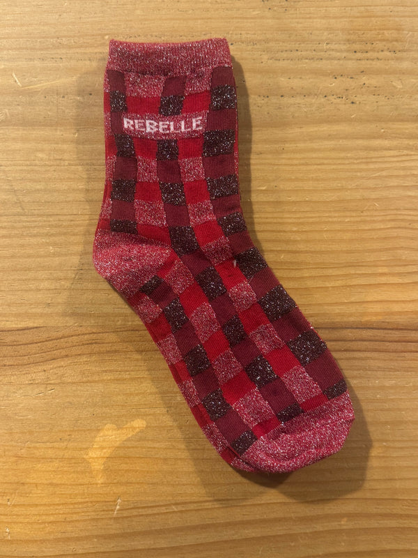 Calcetines Mujer Rebelle Cuadros Fondo Rojo