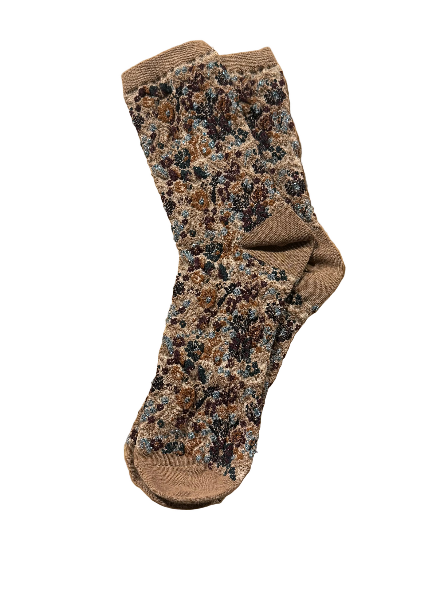 Calcetines Mujer Flores Fruncidas Flores Camel