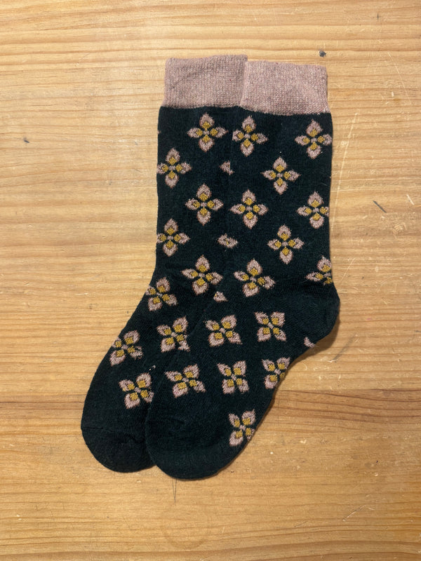 Calcetines Mujer Gordos Negro Flor Beige