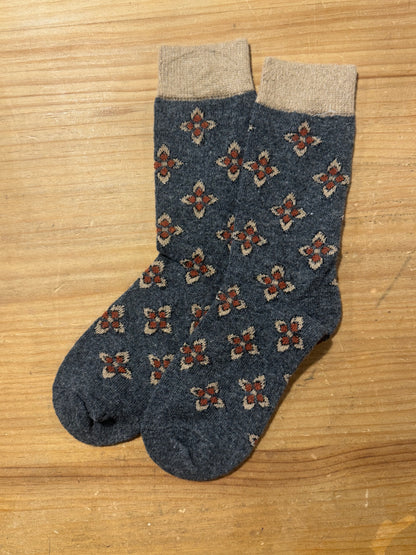 Calcetines Mujer Gordos Granate Flor Azul Verdoso