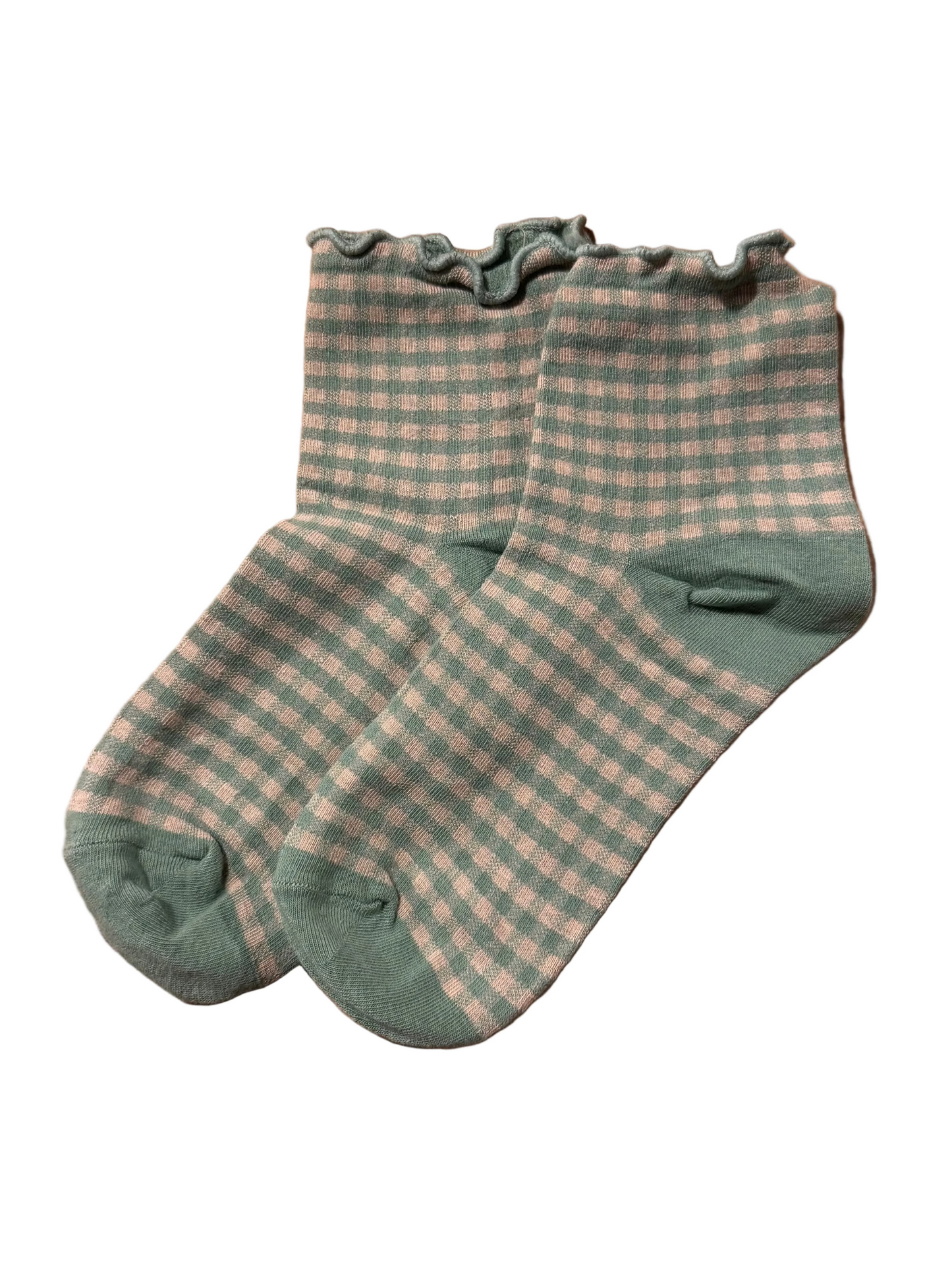 Calcetines Mujer Vichy Cortos con Volante Verde