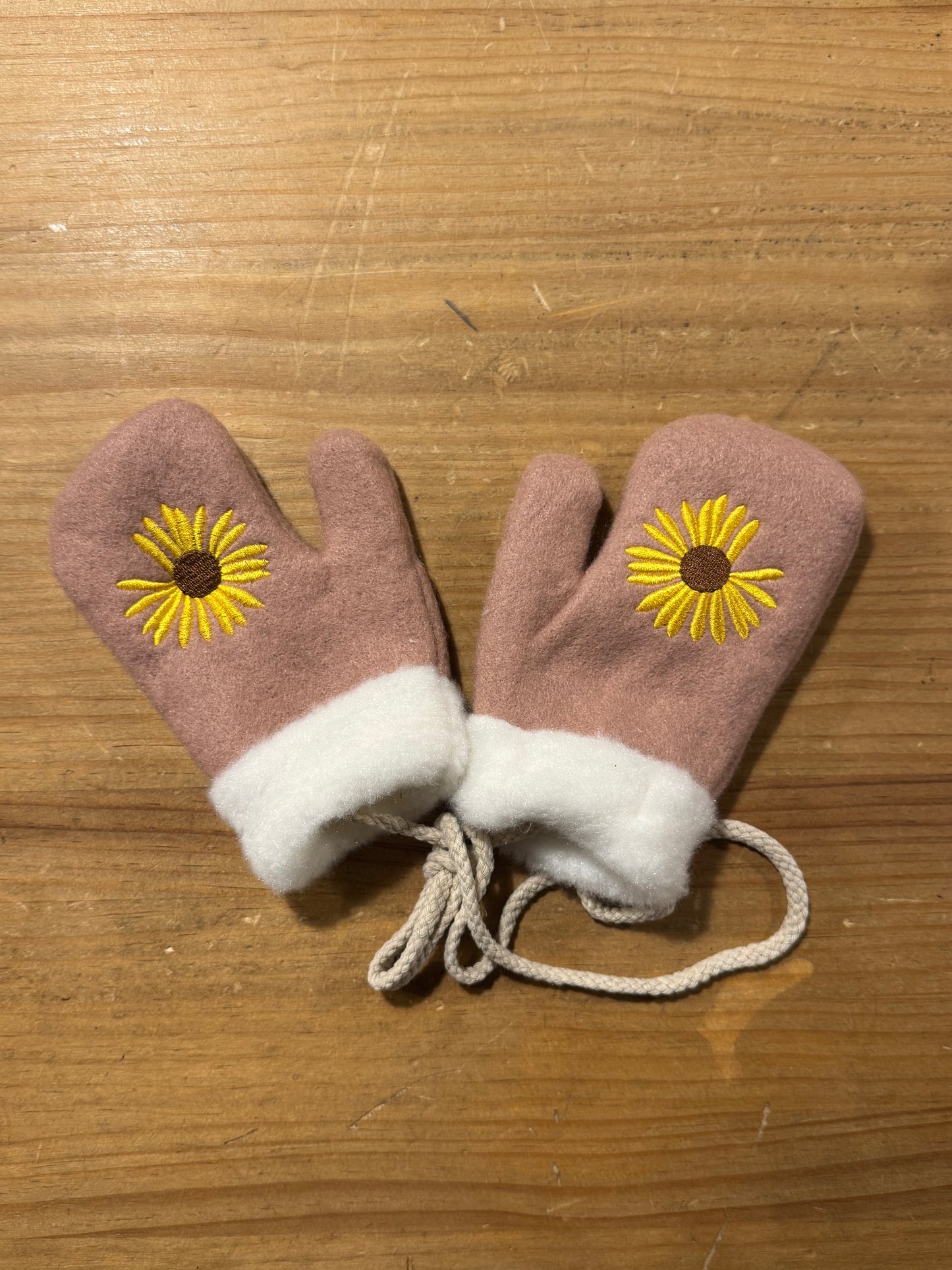 Pink Children's Mitten with Yellow Flower