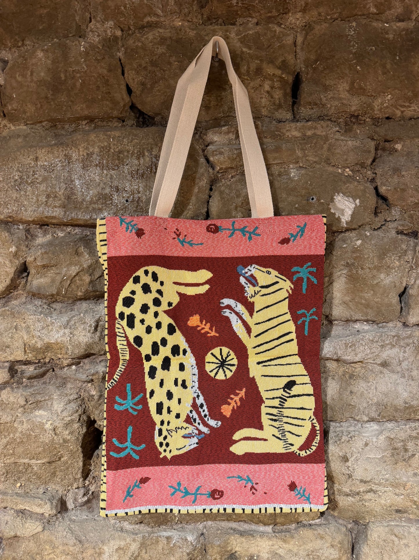 Bolsa Tote Estampado Tigres Fondo Rosa