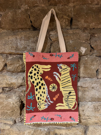 Bolsa Tote Estampado Tigres Fondo Rosa