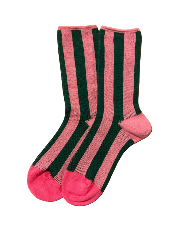 Calcetines Mujer Rayas Rosa y Verde Puntera Fucsia