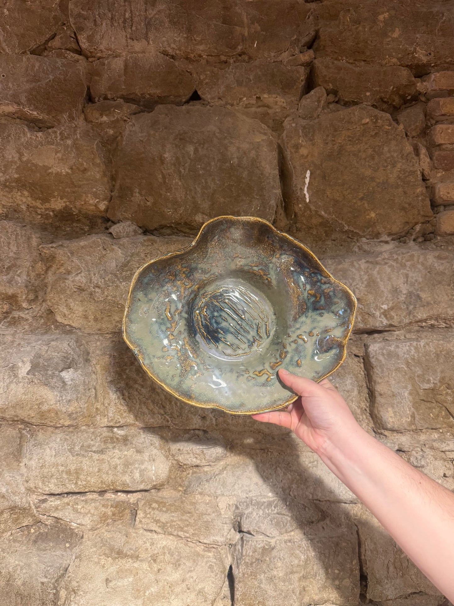 Bol Fuente Ensaladera Irregular Artesanal Azul
