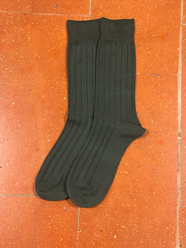 Calcetines Hombre Verde Liso Canalé Caña Alta