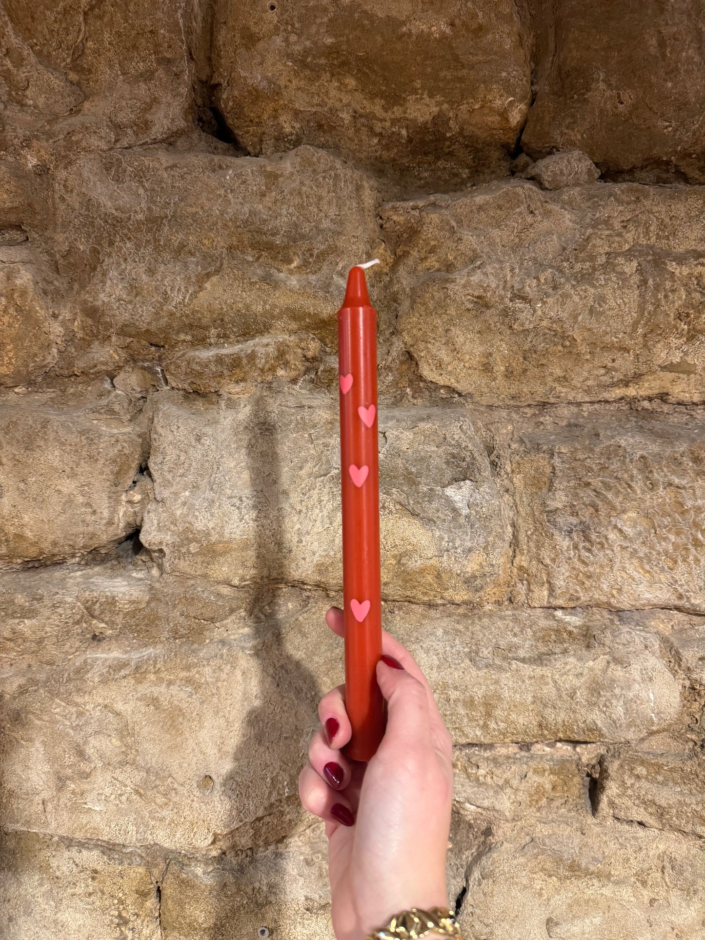 Vela de Candelabro Rojo Corazones Rojos