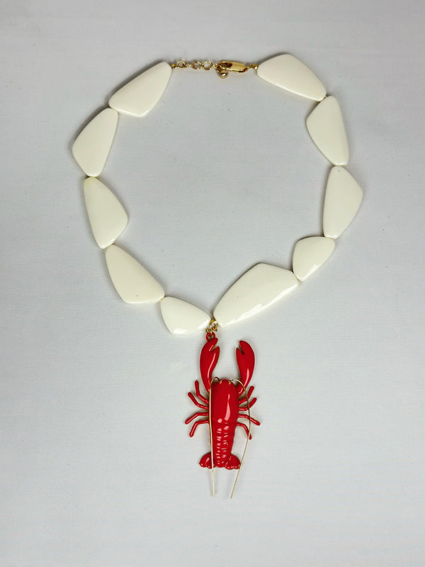Collar Piedras Planas Blanco con Langosta
