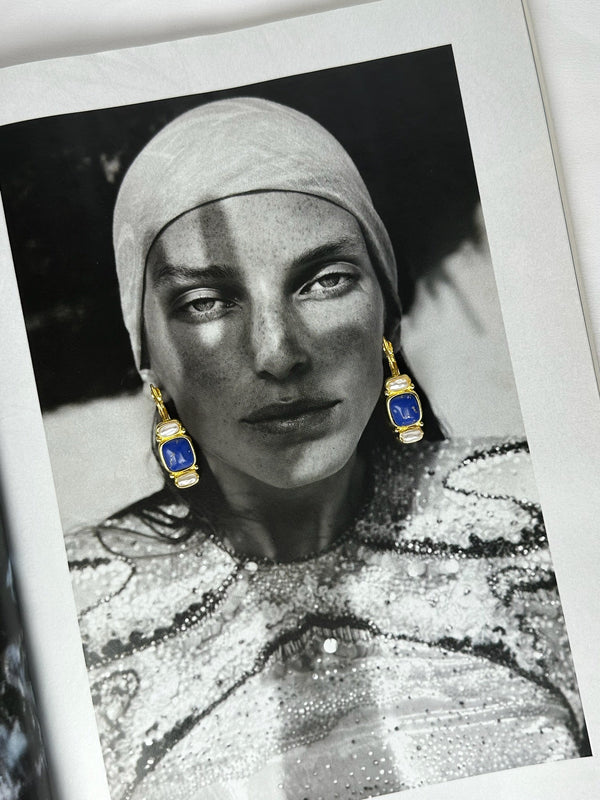 Pendientes Dorado Piedra Azul Rectangular y Piedra