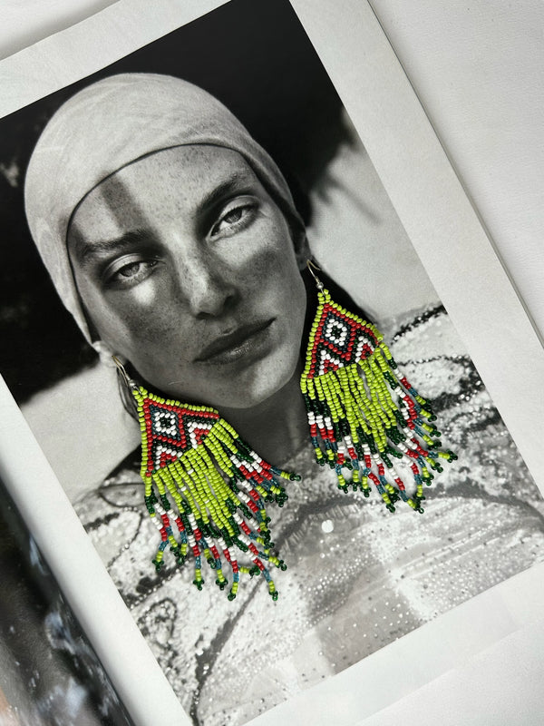 Pendientes Cuentas Verde Pistacho y Rojos