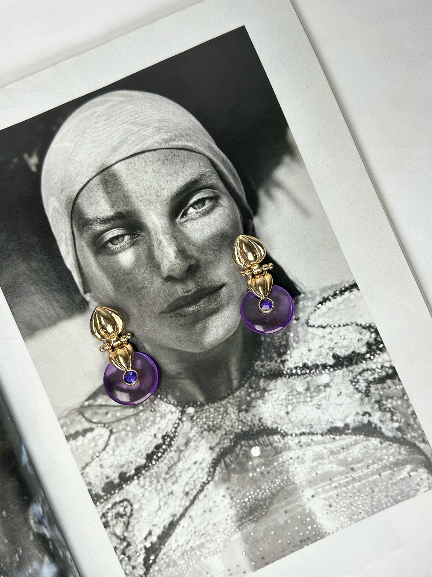 Pendientes Vintage Piedra Morada con Brillante